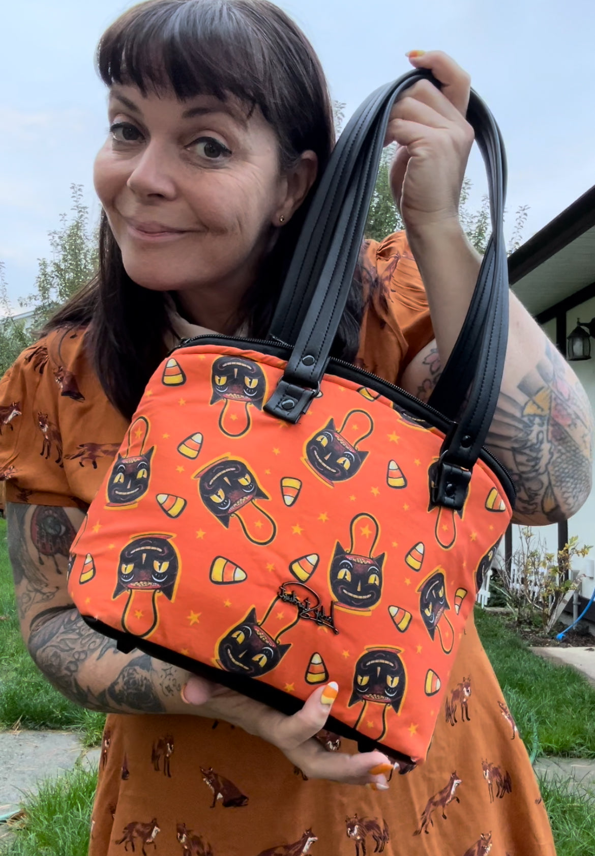 Vintage Hallowen Cats Shoulder Bag