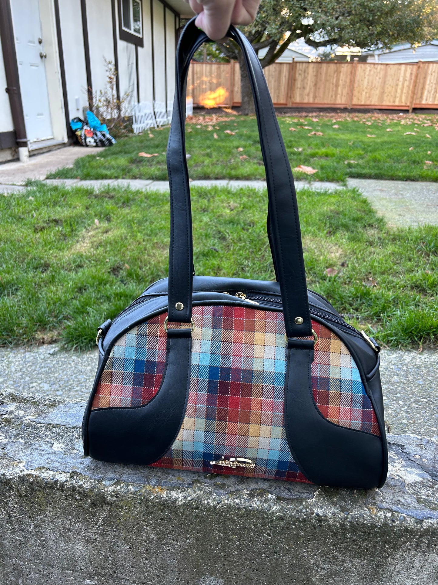 Plaid Wool Bowler Bag