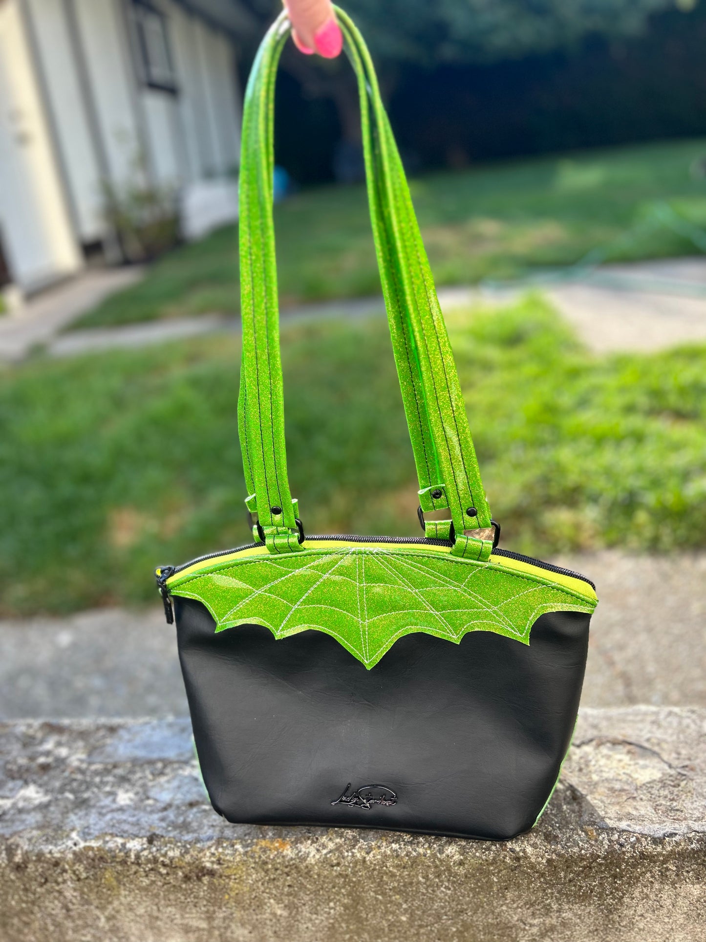Lime Green Webbed Shoulder Bag