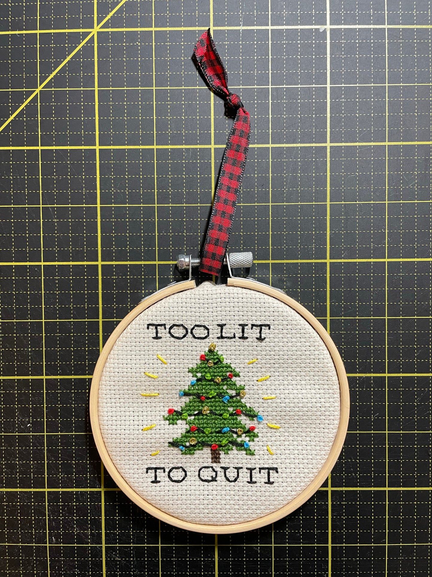 Too Lit to Quit Cross Stitch Ornament